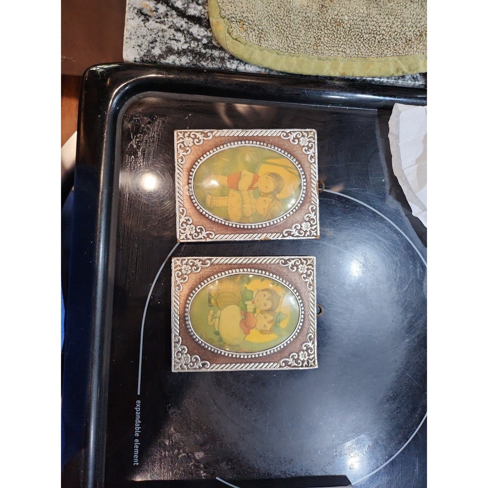2 Boy Girl Scenes Tin On Wood Mini Frames